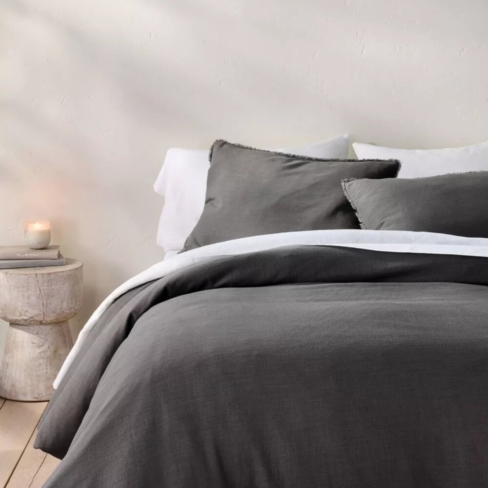 Casaluna Dark Gray Queen Size Heavyweight Duvet Cover Linen & Rayon COVER ONLY